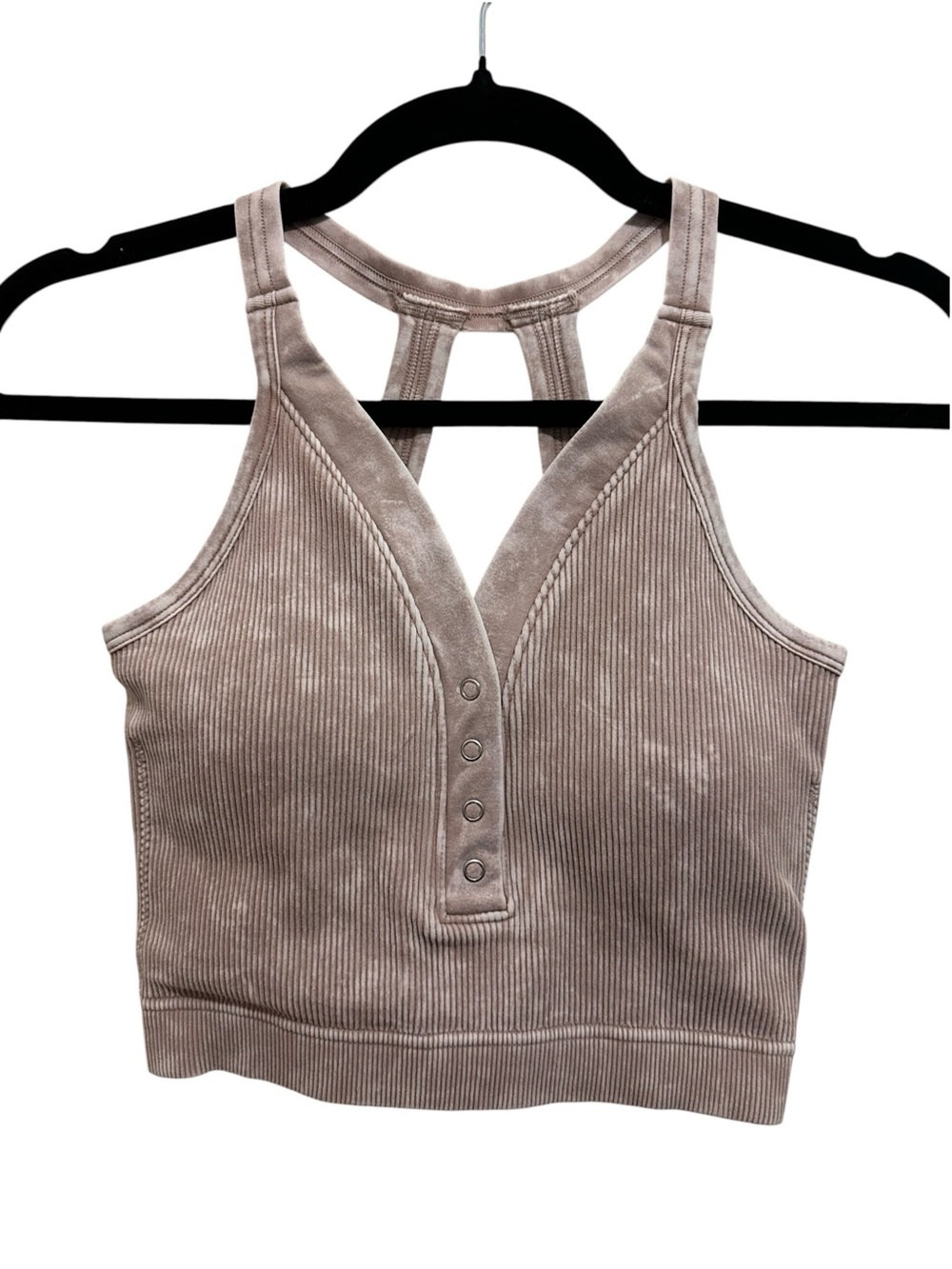 Zenana Outfitters Taupe Ribbed Henley Racerback Crop Tank